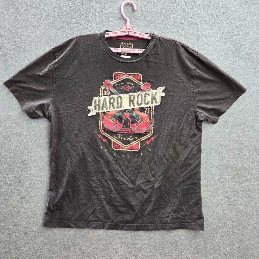 Hard Rock Men Shirt XL Gray Guitar Graphic Short Sleeve Logo Cotton